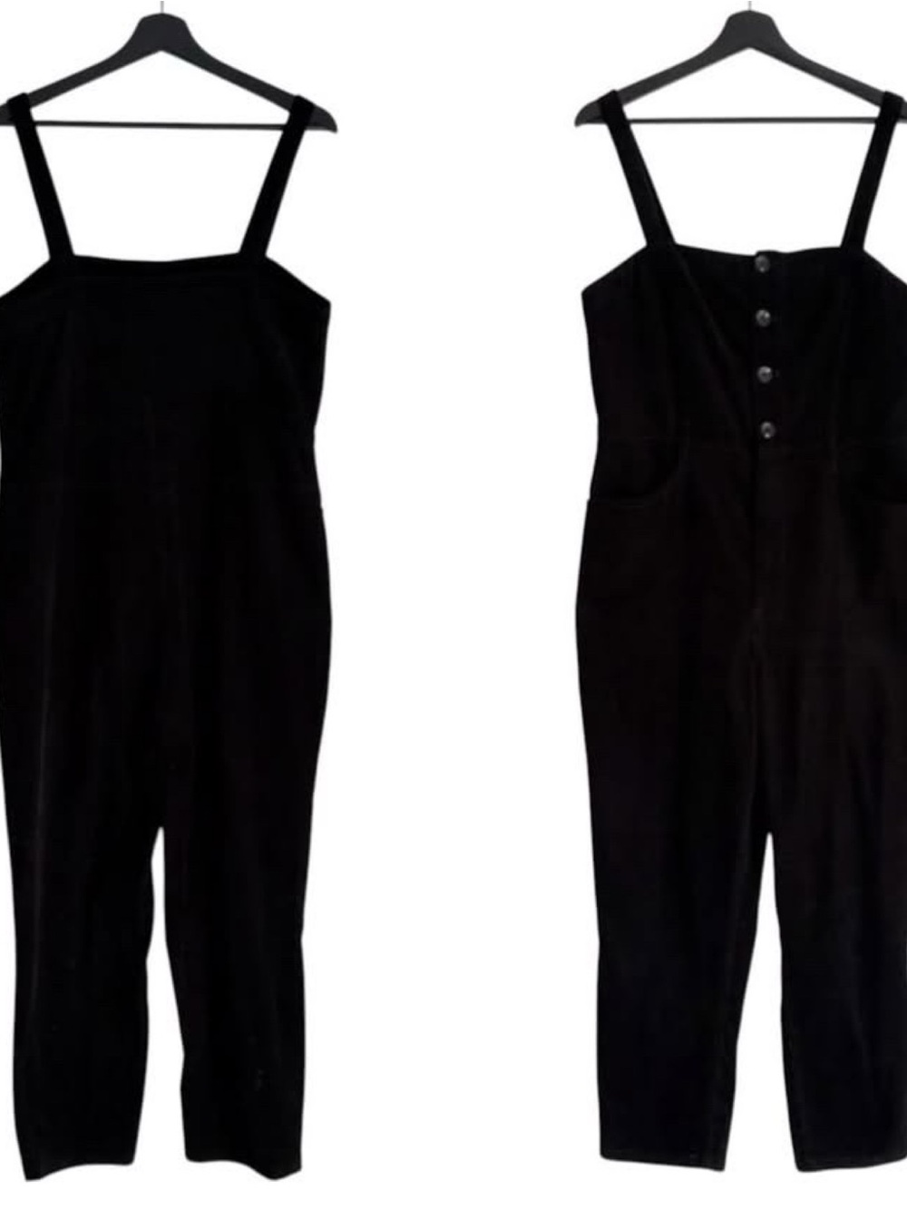 Black Women's Button-Front Jumpsuit Corduroy Overalls dungarees Cord Minimalist